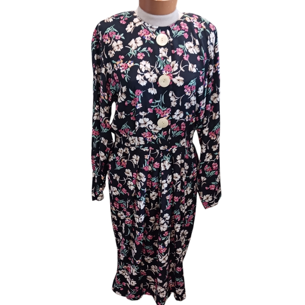 Vintage Liz Claiborne Dress Womens Size 12 Floral Long Sleeve Knee Length Fall